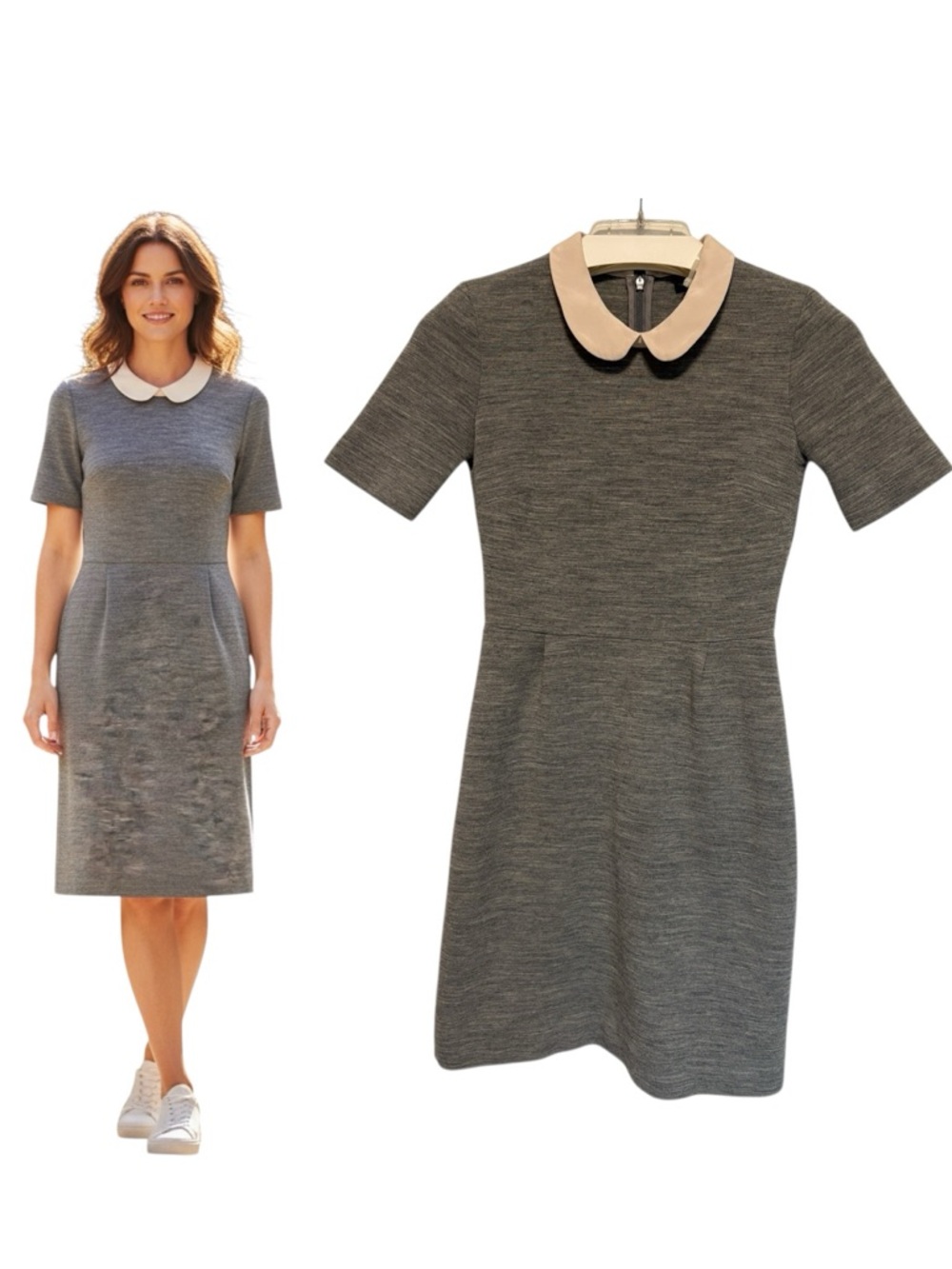 J. CREW Heather Grey Wool Blend Peter Pan Collar Dress